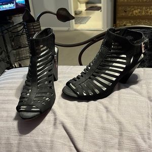 Black suede sandal heels